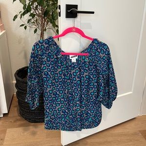 Jay Godfrey Redacted Silk Shirt Peacock Print Blouse